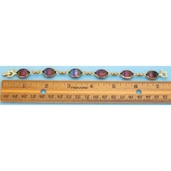 7 1/4 inch, Vintage Round Oval Rainbow Gem Gold Tone Bracelet - N35 - Picture 3 of 3